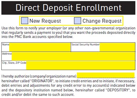 Pnc direct deposit address - Direct Deposit (Electronic Funds Transfer) With direct deposit or electronic funds transfer (EFT), the general public, government agencies, and business and institutions can pay and collect money electronically, without having to use paper checks. Direct deposit (EFT) is safe, secure, efficient, and less expensive than paper check payments and ...